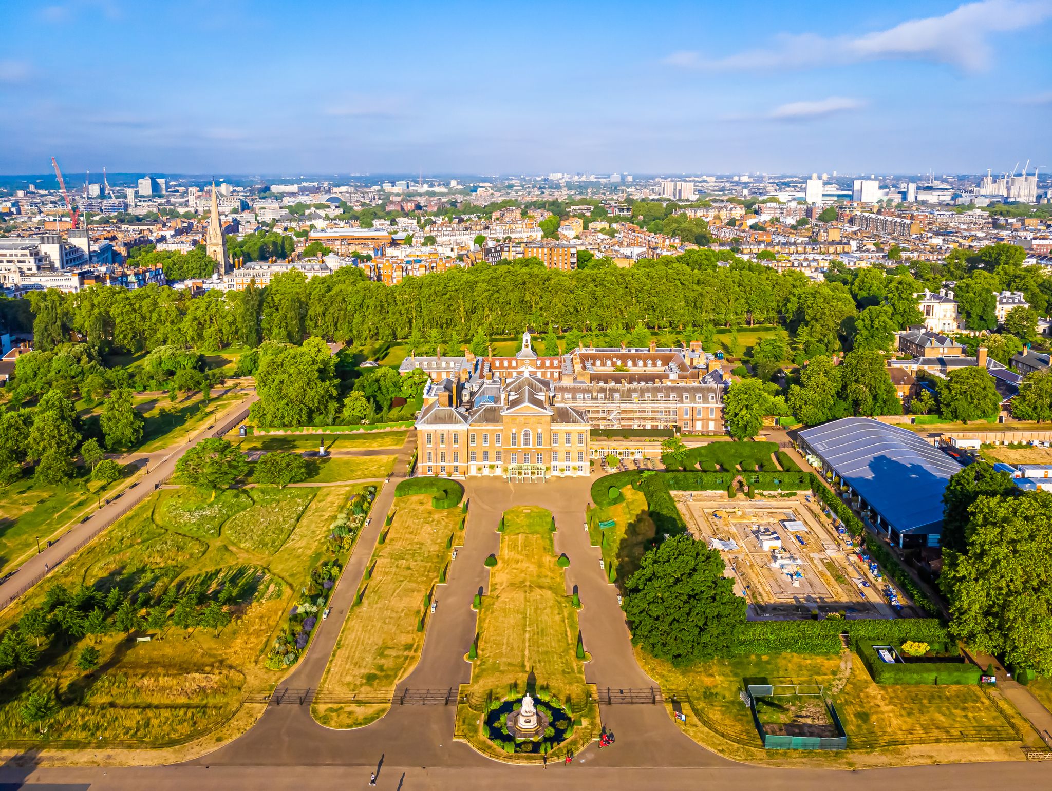 Photo of aerial view of Kensington palace in Hyde park, London, UK.