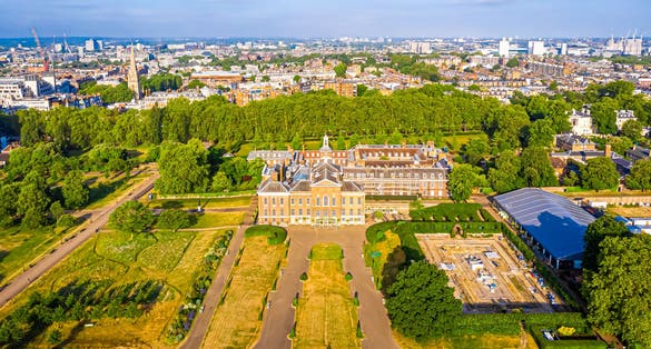 Photo of aerial view of Kensington palace in Hyde park, London, UK.