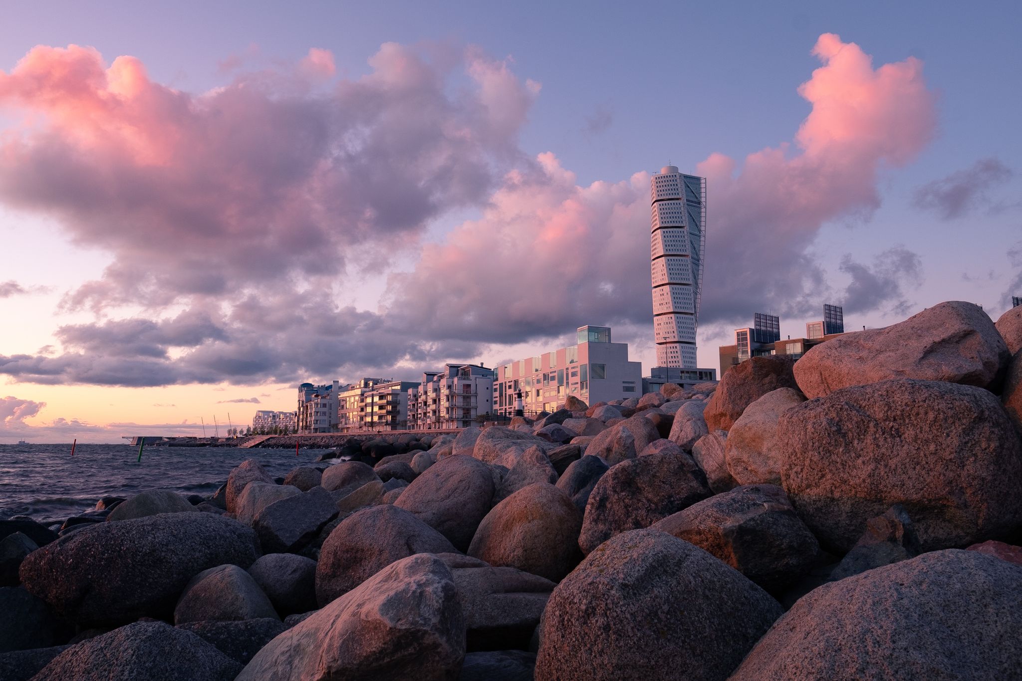 photo of Turning Torso in beautiful sunset in Malmo, Sweden.