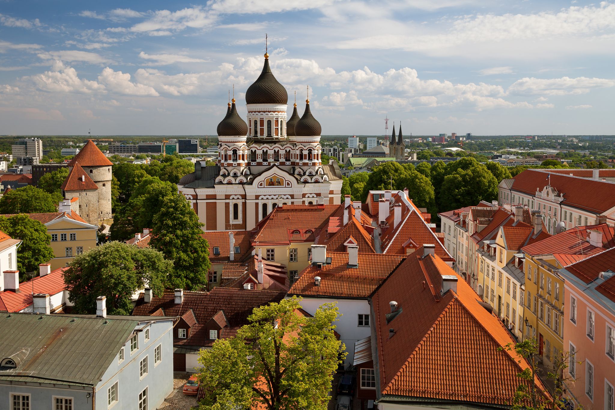 Photo of view from the Bell tower of Dome Church / St. Mary's Cathedral, Toompea hill at The Old Town and Russian Orthodox Alexander Nevsky Cathedral.