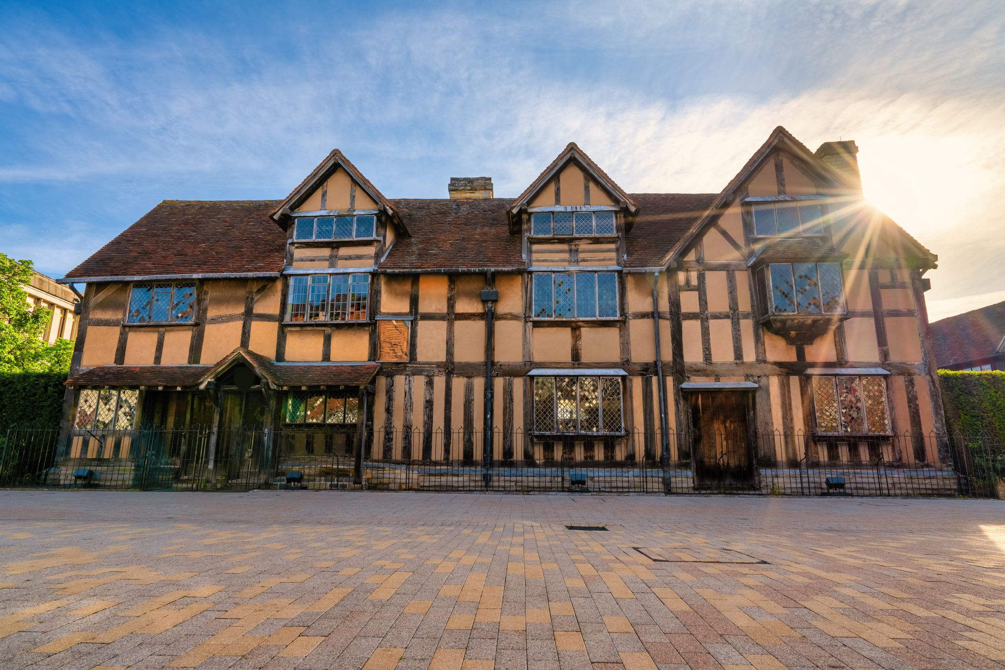 Photo of William Shakespeare's birthplace place house at sunrise on Henley Street in Stratford upon Avon in England, United Kingdom.
