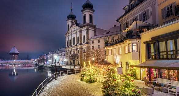 Christmas illumination on a winter night in Lucerne city, Switzerland