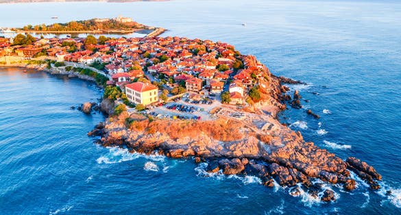 Photo of aerial view of the old town Apollonia, seaside town Burgas, region.