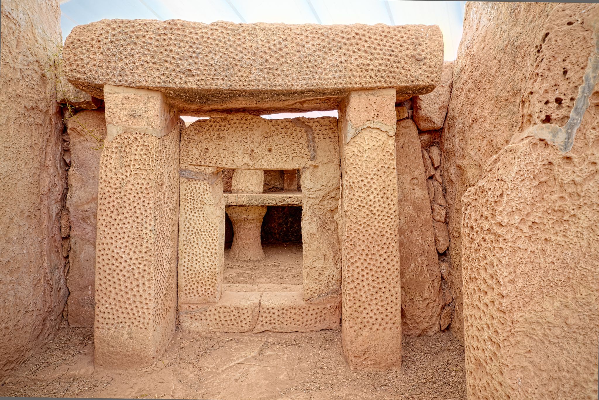 Photo of details of Mnajdra megalithic temples of Malta.