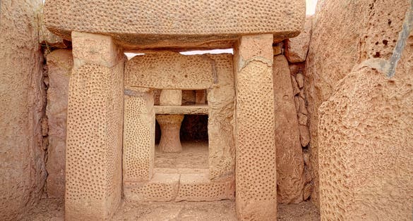 Photo of details of Mnajdra megalithic temples of Malta.