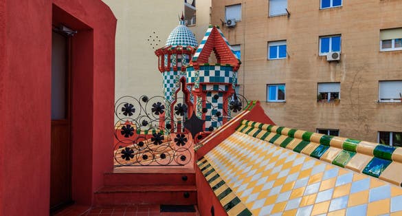 Photo of Details from the roof of Casa Vicens in Barcelona, Spain. It is first masterpiece of Antoni Gaudi. Built between 1883 and 1885.