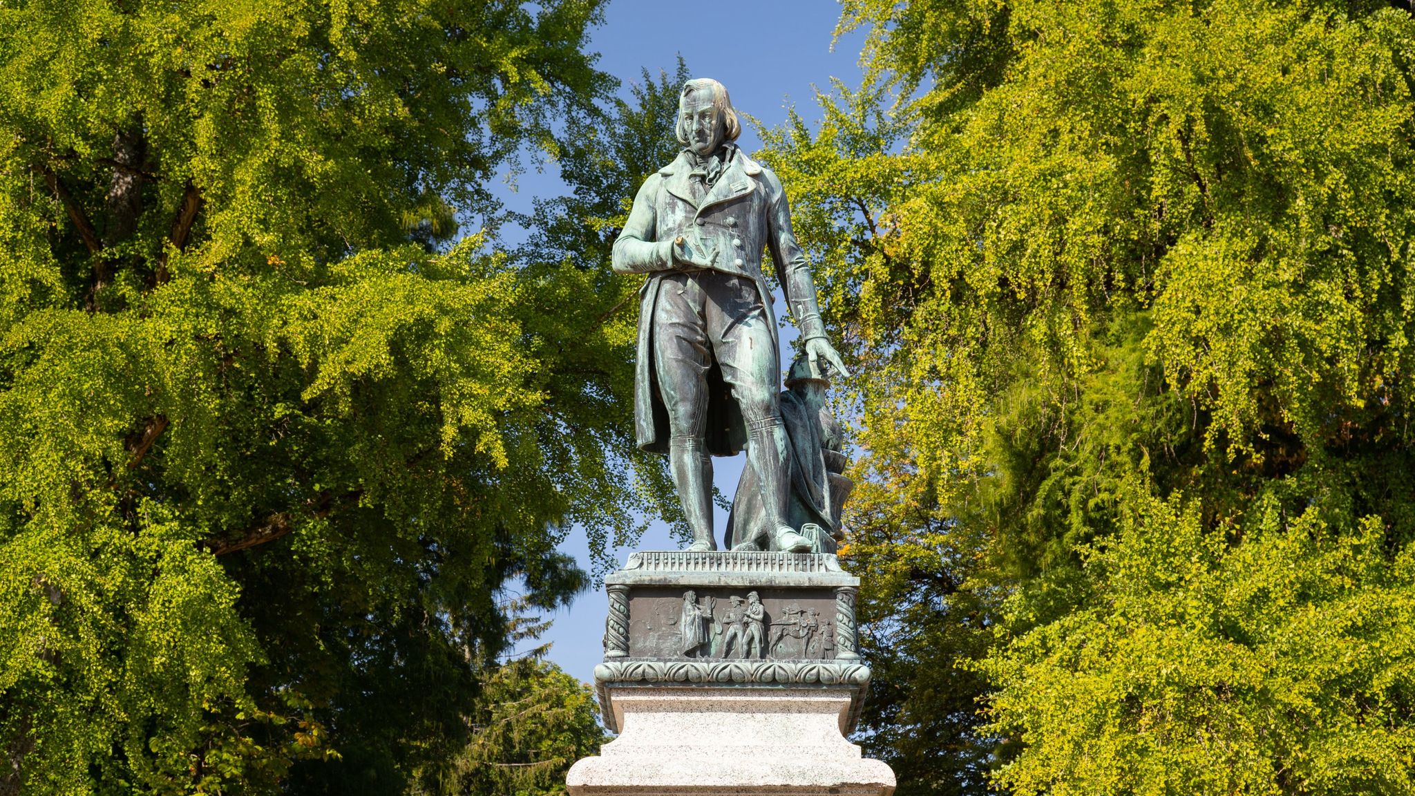 Annecy, France -Claude Louis Berthollet - a monument erected on the shores of Lake Annecy. Summer day