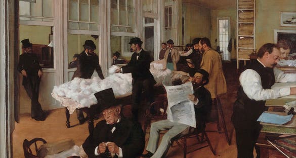 Edgar Degas , The Cotton Office in New Orleans , 1877, “the flagship of the Pau Museum of Fine Arts