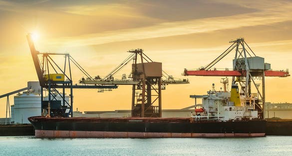 Photo of Giant Cago in the port of Dunkirk in France .
