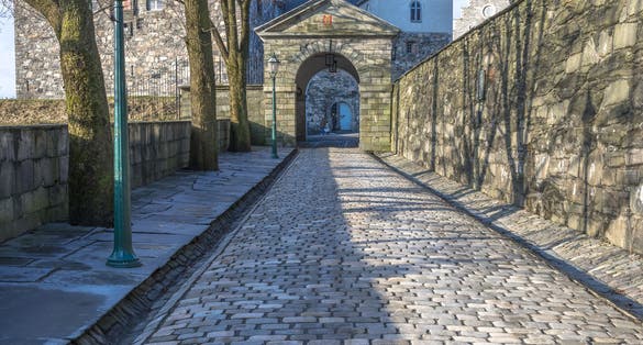 Photo of entrance to Bergenhus fortress in Bergen, Norway.