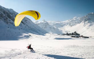 photo of an aerial morning view of Tignes Val Claret, France.