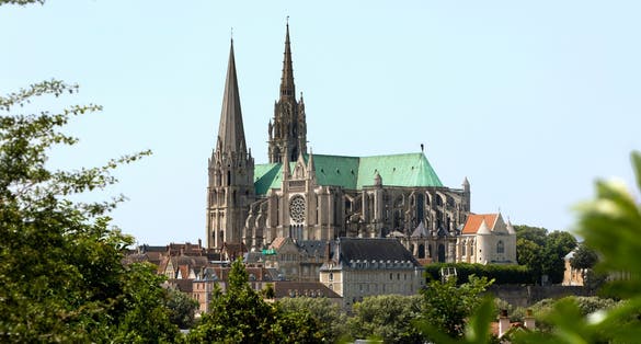 The high gothic Cathedral, of our Lady, in Chartres. Inaugurated in the Year 1260. View from the South.