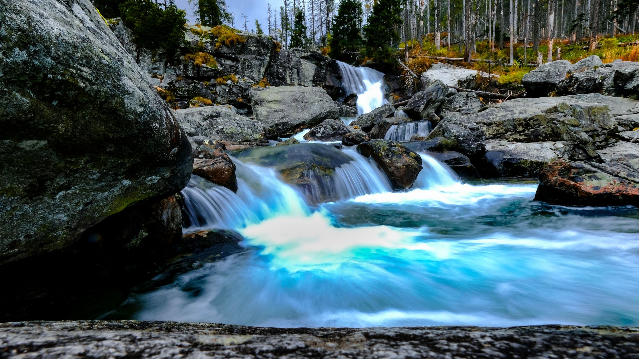 Long exposure water stream by Hrebienok waterfalls, Slovakia.