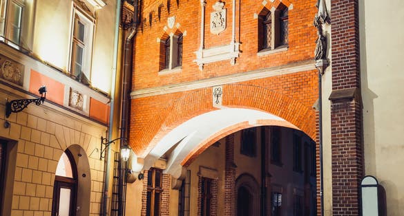 Czartoryski Museum in old town of Krakow at night, Poland