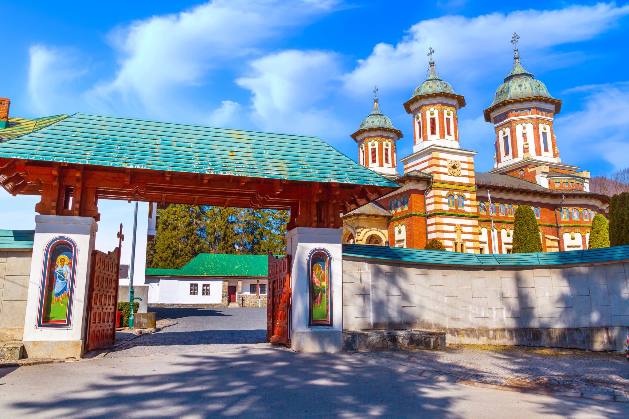 Photo of Sinaia Monastery on Prahova Valley, Carpathian Mountains, Romania.