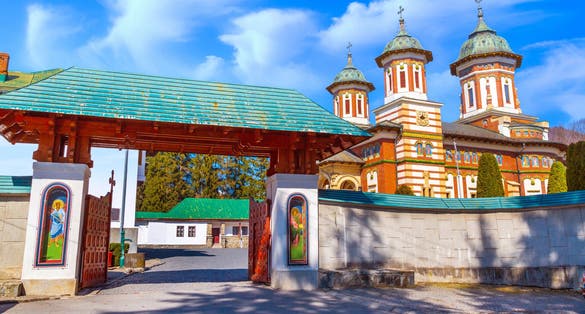 Photo of Sinaia Monastery on Prahova Valley, Carpathian Mountains, Romania.