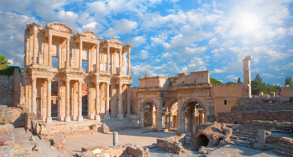 photo of Celsus Library is one of the most beautiful structures in Ephesus in Izmir, Turkey. It was built in 117 A.D. Celsus Library was a monumental tomb for Gaius Julius Celsus Polemaeanus.