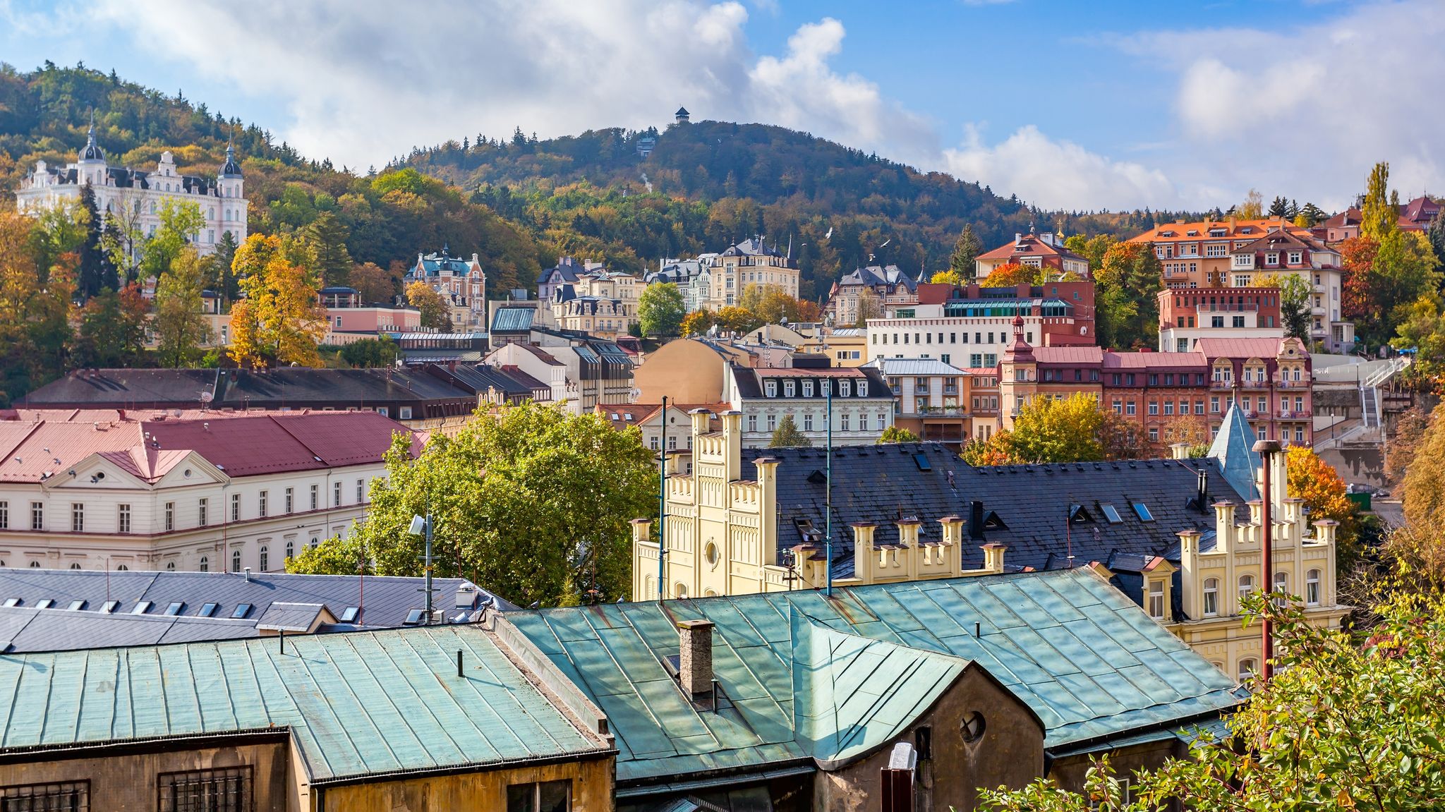 Roofs of Karlovy Vary town, Czech Republic.