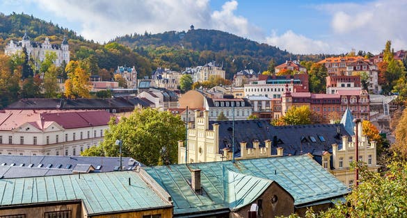 Roofs of Karlovy Vary town, Czech Republic.