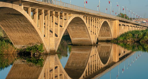 photo of view of Şanlıurfa Birecik district, Birecik bridge on the Euphrates river, Şanlıurfa, Turkey.