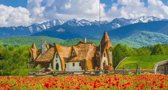 Clay Castle of the Valley of Fairies, Porumbacu village, Sibiu landmark, Romania.