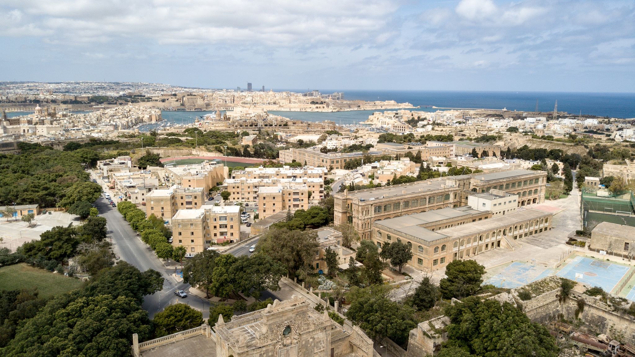 Aerial view of Notre Dame Gate in Malta