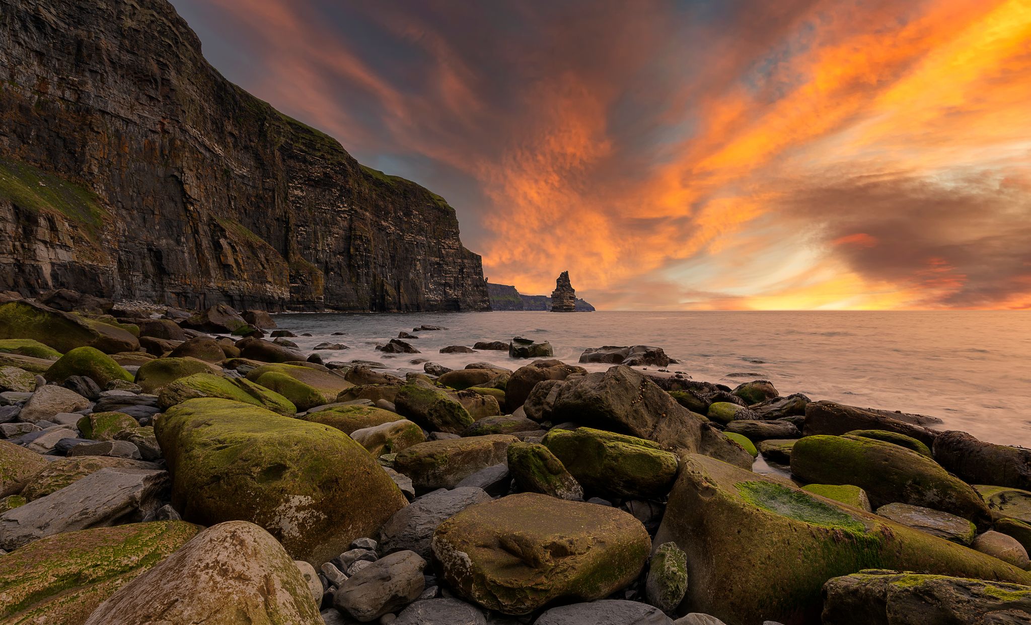 Photo of the Cliffs of Moher and castle Ireland.