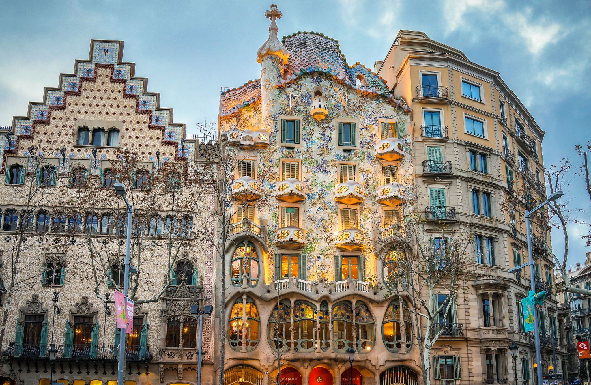 Photo of exterior View of Casa Batllo during Sunset in Barcelona.
