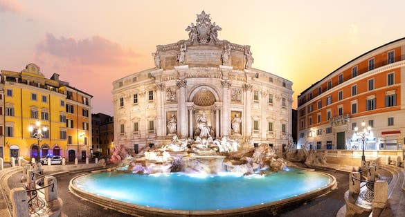 photo of trevi fountain at sunrise beautiful full view, Rome, Italy.
