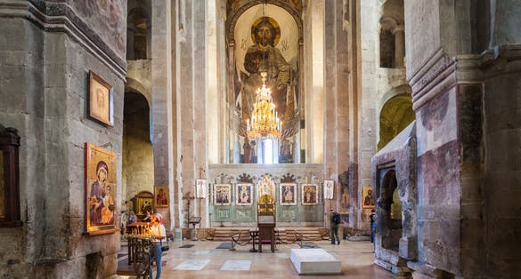 Photo of Svetitskhoveli Cathedral interior. It is a Georgian Orthodox cathedral located in Mtskheta, Georgia.