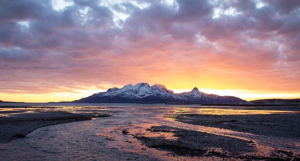 photo of view of Bodø arctic sunset scenery, Norway.