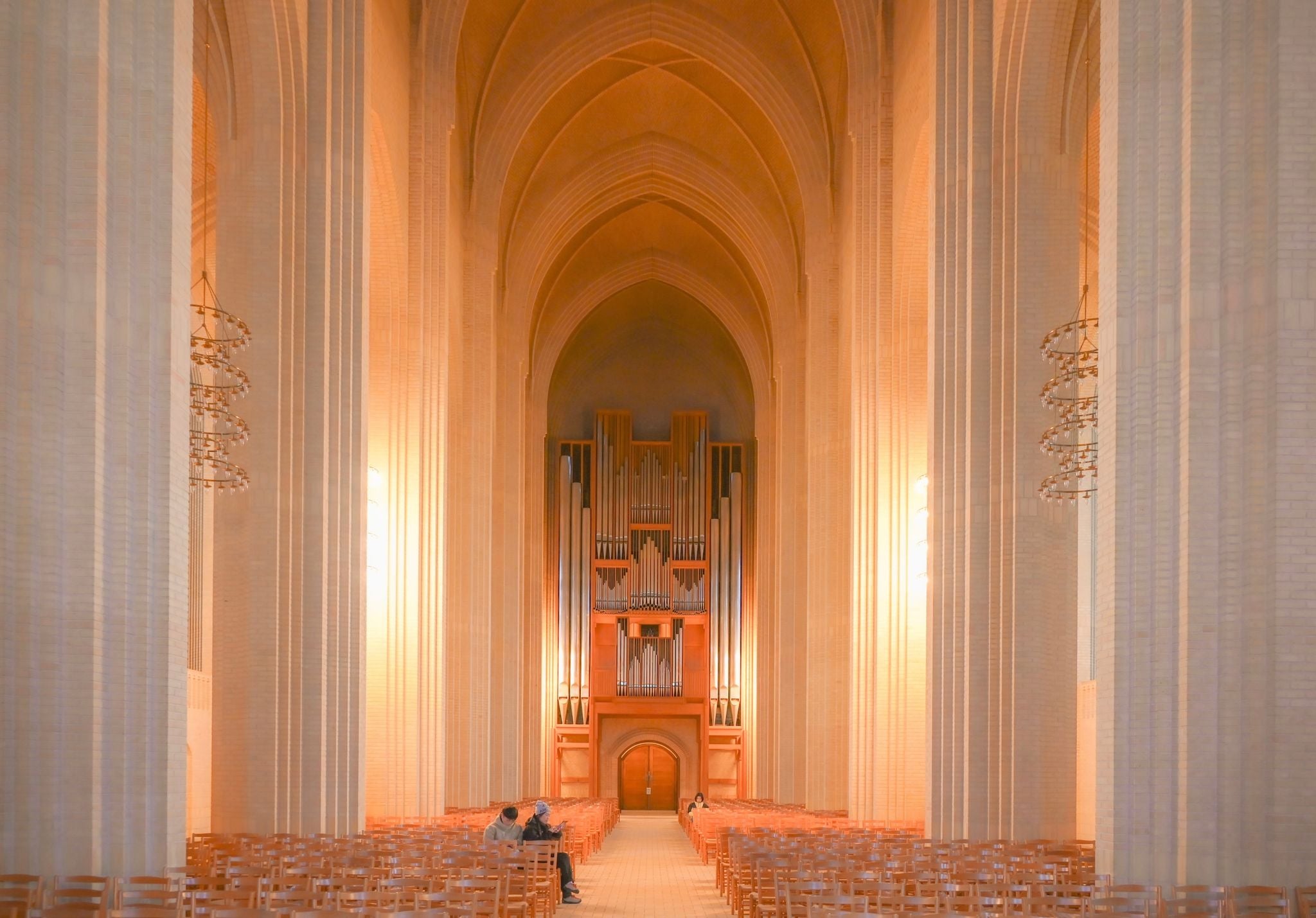 Photo of interior of famous Lutheran Grundtvig's Church in Copenhagen, Denmark.