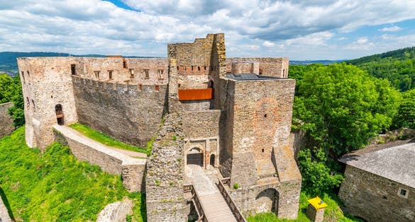 Photo of aerial view of Medieval castle Helfstyn, Czech Republic.