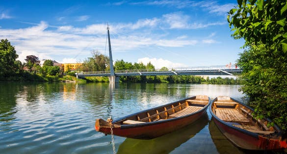 photo of view of Bridge across the river Traun in Wels Austria.