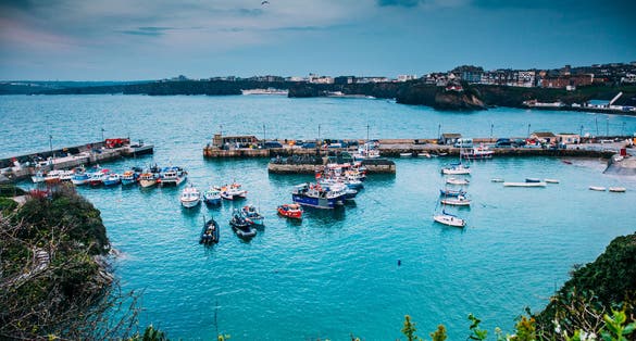 Photo of beautiful cornish coastline in Newquay, United Kingdom.