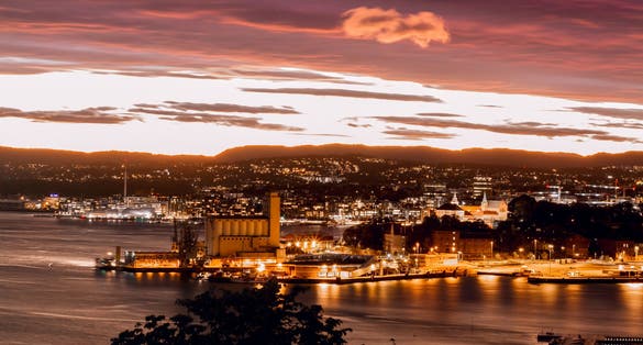 Skyline of Oslo, Norway seen from the top of Ekebergparken