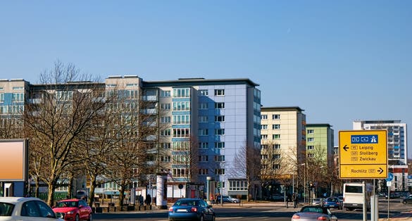 Photo of slab buildings in Chemnitz, Germany .