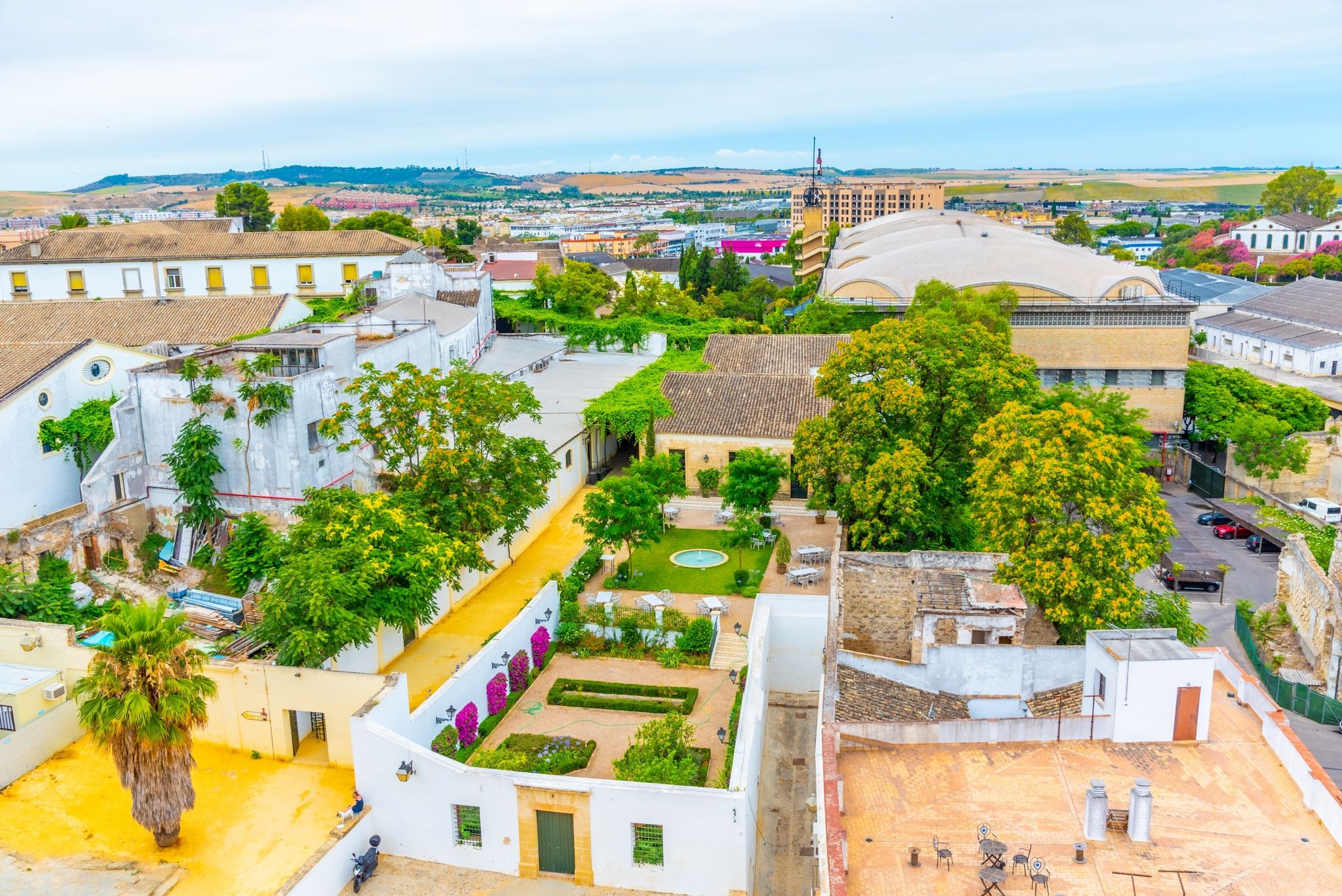 photo off view of Aerial view of Jerez de la Frontera with Compound of Tio Pepe vineyard, Spain.