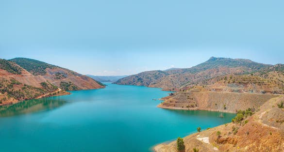 Photo of panoramic view of Bağbaşı Dam and lake on a sunny day ,Konya, Turkey.