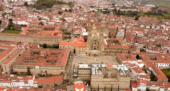 Photo of aerial panoramic view in Santiago de Compostela city in Galicia, Spain.