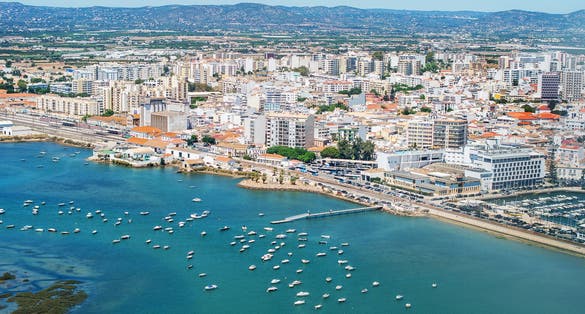 Photo of aerial view of Faro, Algarve, Portugal.