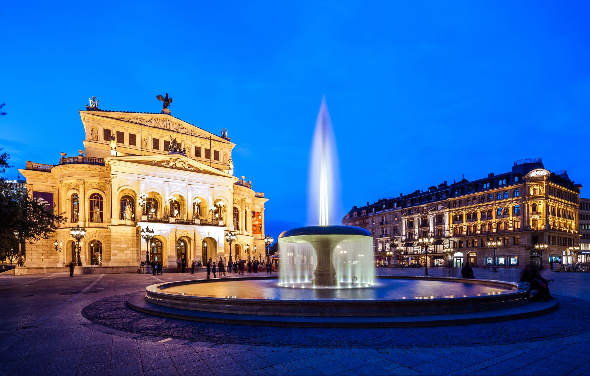 photo of view Frankfurt Alte Oper old opera with fountain at night, Frankfurt Oder, Germany.
