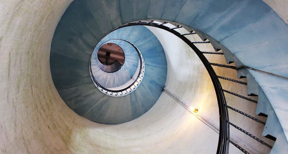 Photo of stairs inside the Lyngvig lighthouse in Hvide Sande, Denmark.
