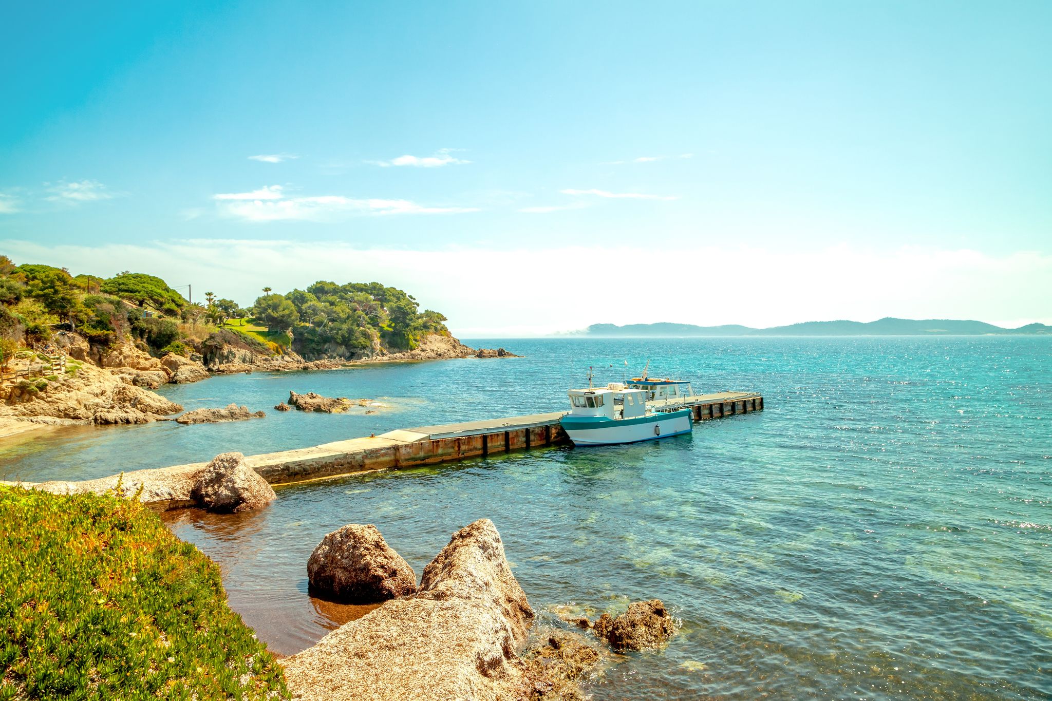Photo of aerial view of the old town and St Paul church, Hyeres, France.