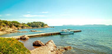 Photo of aerial view of the old town and St Paul church, Hyeres, France.