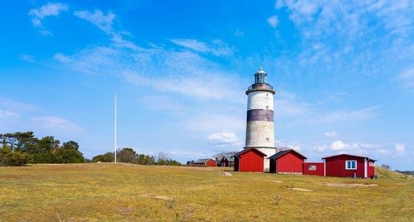 photo of the lighthouse Morups Tånge is built 1843 in Glommen, Sweden.