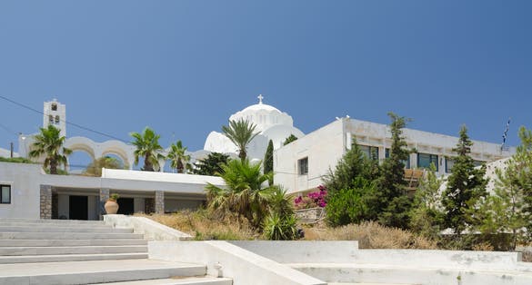 photo of view of Museum of Prehistoric Thera entrance, Municipality of Thira, Greece.