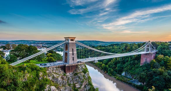 Clifton Suspension Bridge, Bristol, UK with sunset.