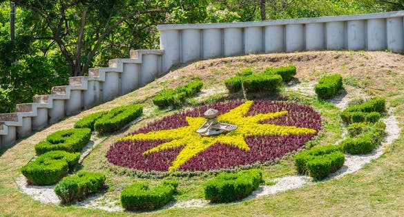 Photo of Floral clock decoration in Roses Park Timisoara, Romania.