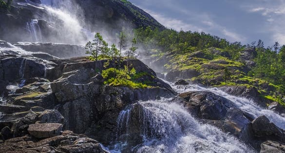 Photo of beautiful Vøringfossen waterfall in Norway.